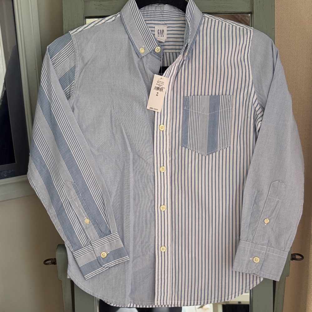GAP Boys Classic Blue and White Striped Button Down Shirt